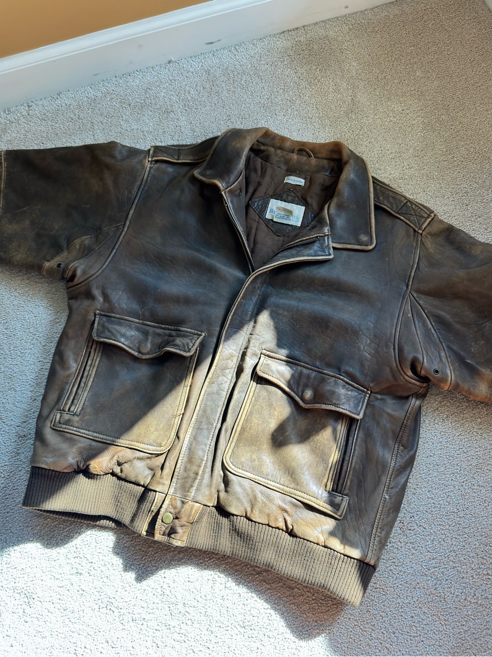 Men's Brown Genuine Leather Bomber Jacket